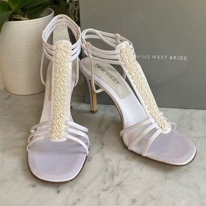 NIB Nine West Bridal White Beaded Sandal Heels